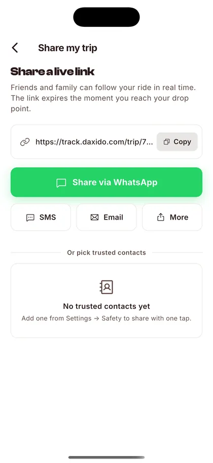 Share my trip: a live link that expires at your drop point