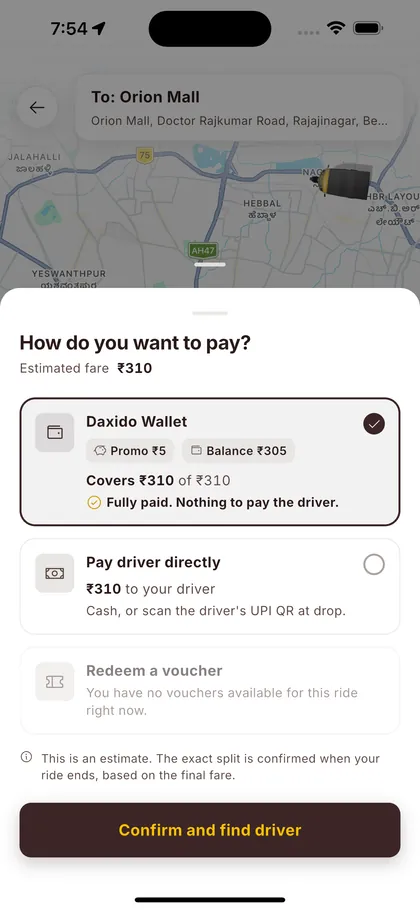 The payment sheet: ₹5 promo and ₹305 balance cover ₹310