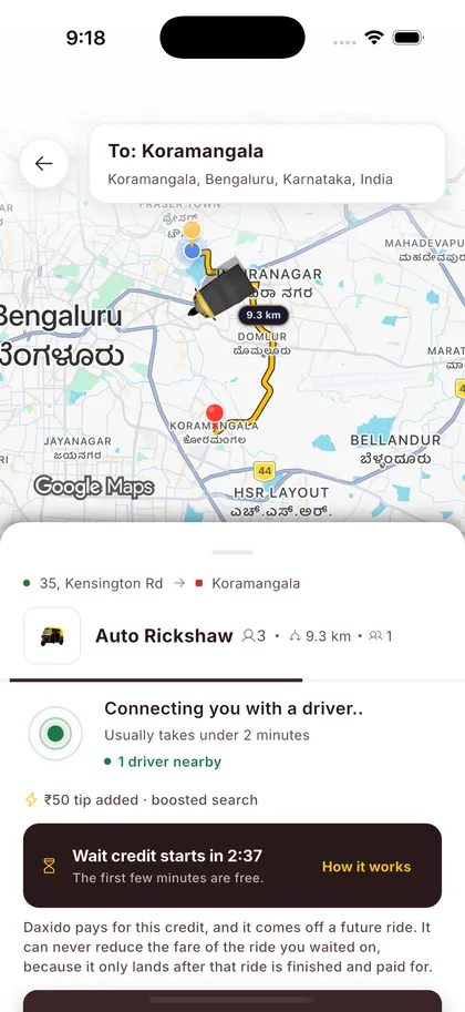 Waiting for a driver: wait credit starts in 2:37