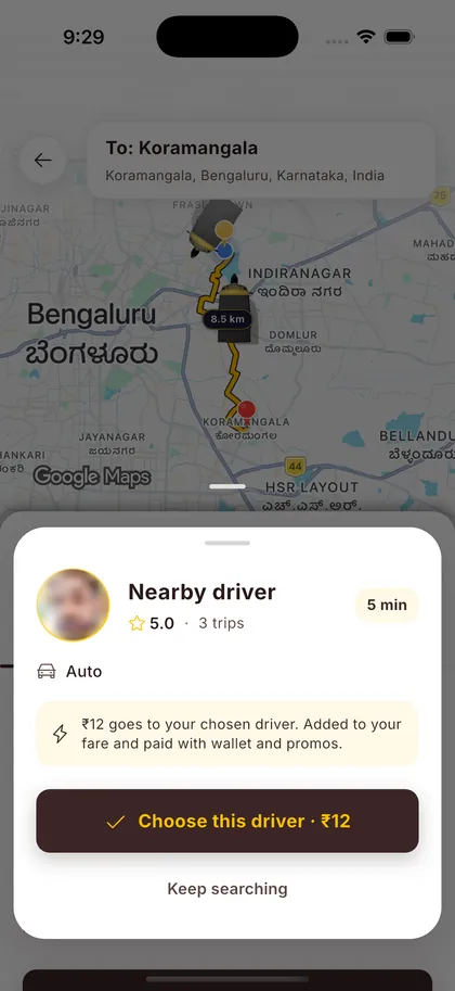 A nearby driver offered: the ₹12 goes to them, in full